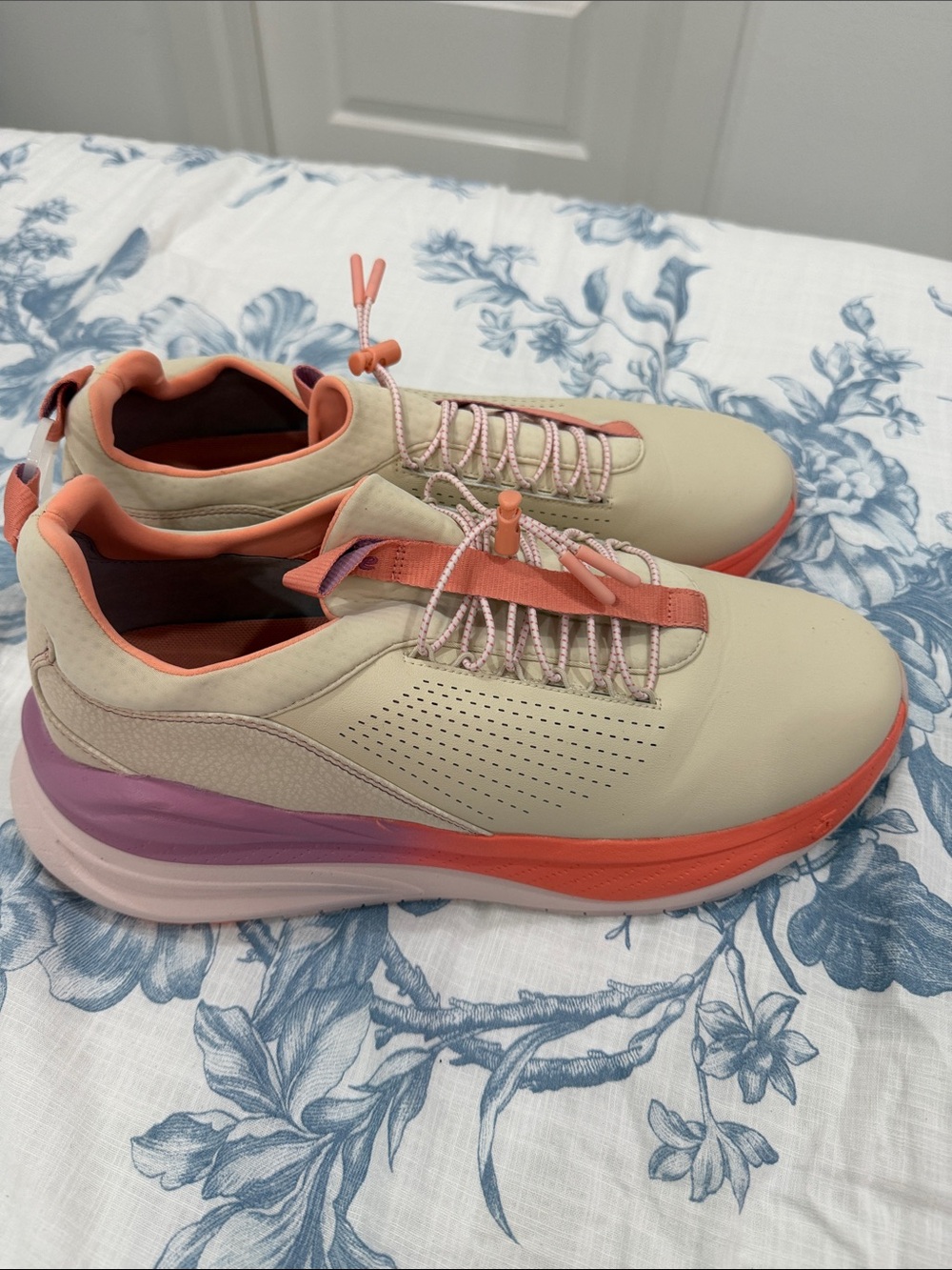 Beige Platform Sneakers with Coral & Lavender Accents